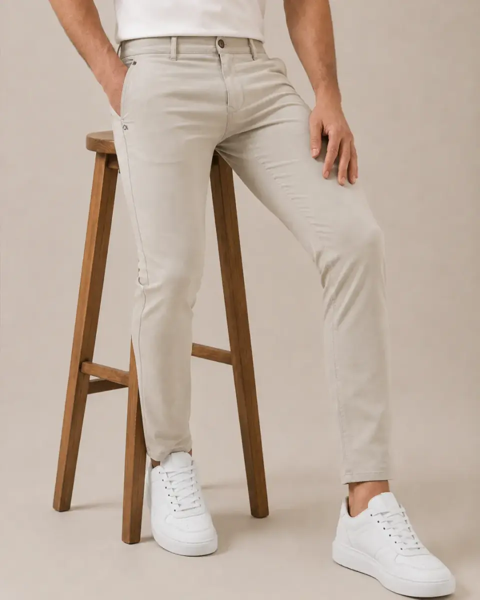 CALÇA SARJA AREIA SLIM (CALÇA ESSENCIA SLIM COLOR)