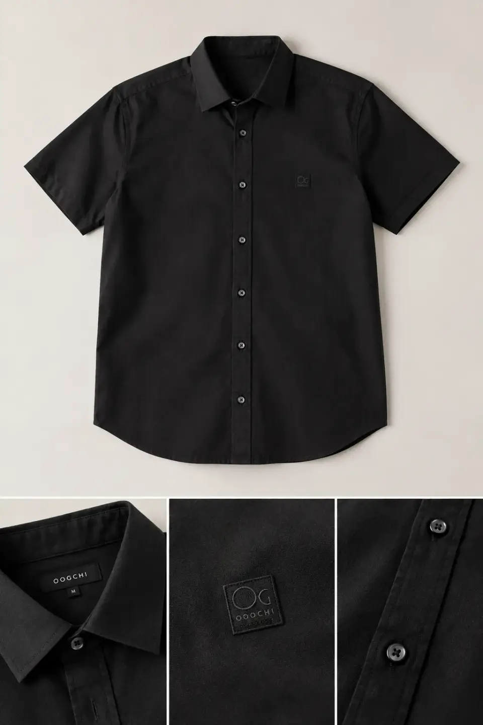 CAMISA DE BOTÃO PRETA MANGA CURTA (CAMISA MC SLIM CASUAL)